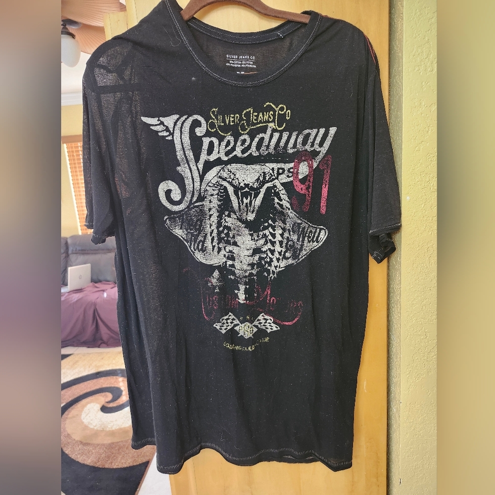 Silver Jeans Co. Black  T-Shirt XL Short Sleeve Graphic Print translucent